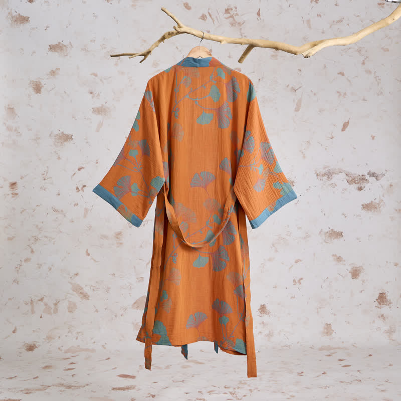 Ownkoti Retro Ginkgo Leaf Cotton Kimono Robe - image 1