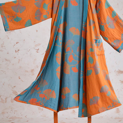 Ownkoti Retro Ginkgo Leaf Cotton Kimono Robe - image 5