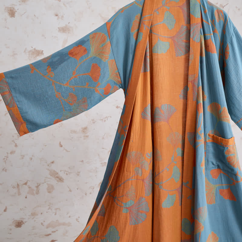 Ownkoti Retro Ginkgo Leaf Cotton Kimono Robe - image 11
