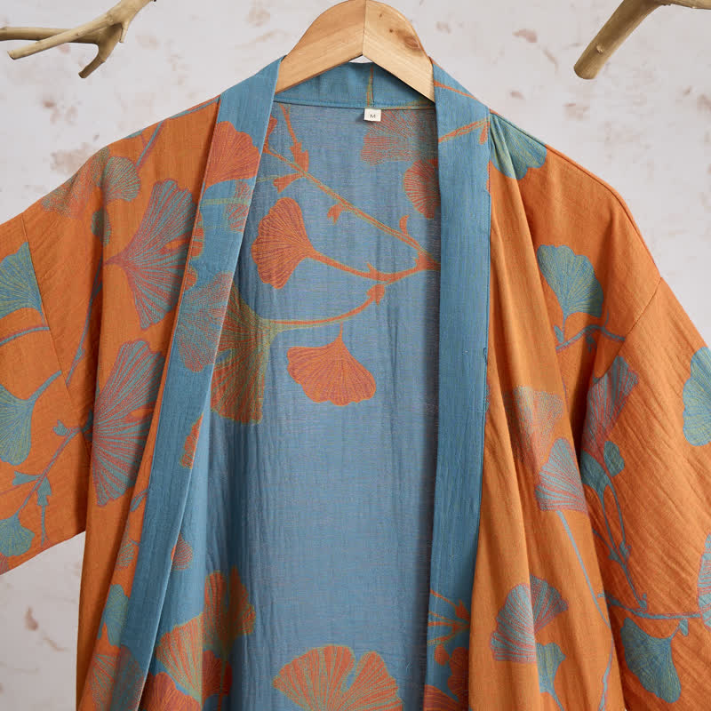 Ownkoti Retro Ginkgo Leaf Cotton Kimono Robe - image 2
