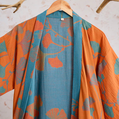 Ownkoti Retro Ginkgo Leaf Cotton Kimono Robe - image 2