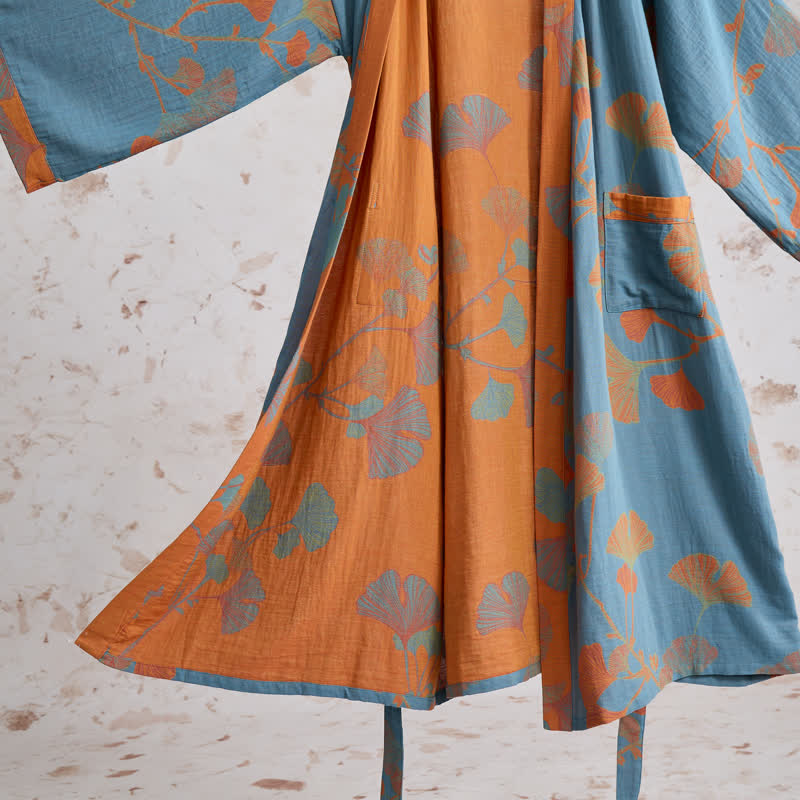 Ownkoti Retro Ginkgo Leaf Cotton Kimono Robe - image 13
