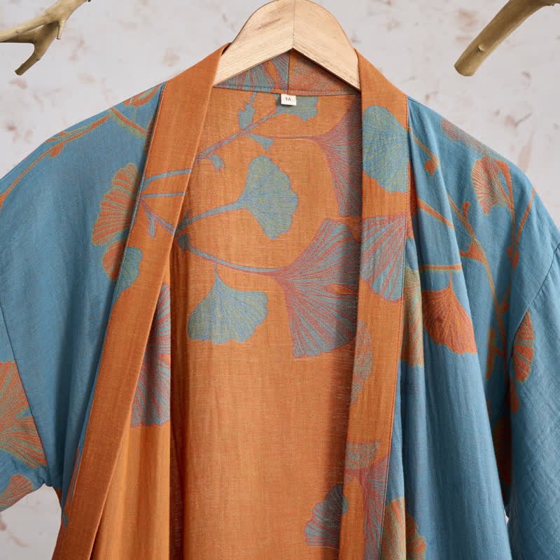 Ownkoti Retro Ginkgo Leaf Cotton Kimono Robe - image 10