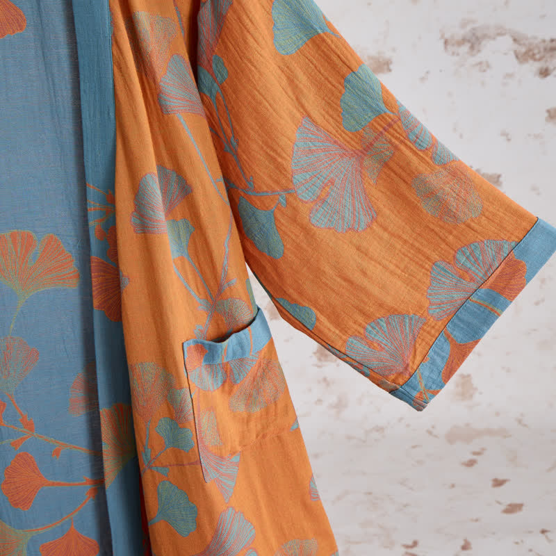 Ownkoti Retro Ginkgo Leaf Cotton Kimono Robe - image 4
