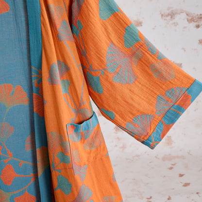 Ownkoti Retro Ginkgo Leaf Cotton Kimono Robe - image 4