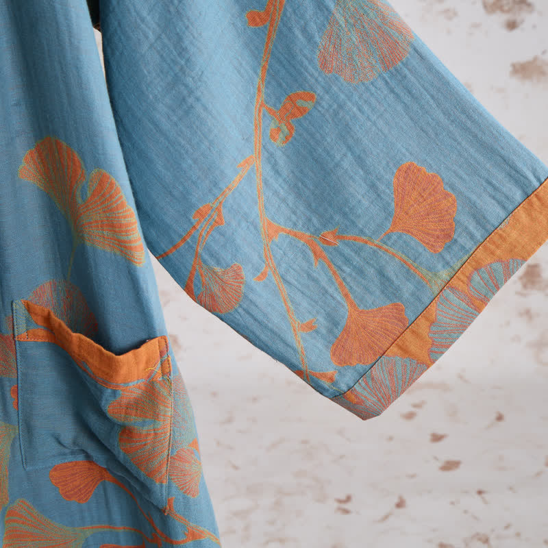 Ownkoti Retro Ginkgo Leaf Cotton Kimono Robe - image 12