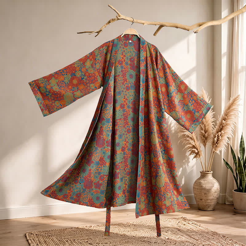 Ownkoti Vintage Colorful Flower Cotton Kimono Robe - Red - XL - image 0