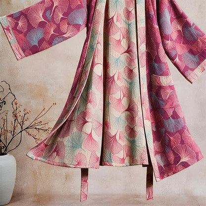 Ownkoti Artistic Ginkgo Leaf Kimono Loungewear Robe - image 3