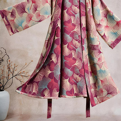 Ownkoti Artistic Ginkgo Leaf Kimono Loungewear Robe - image 8