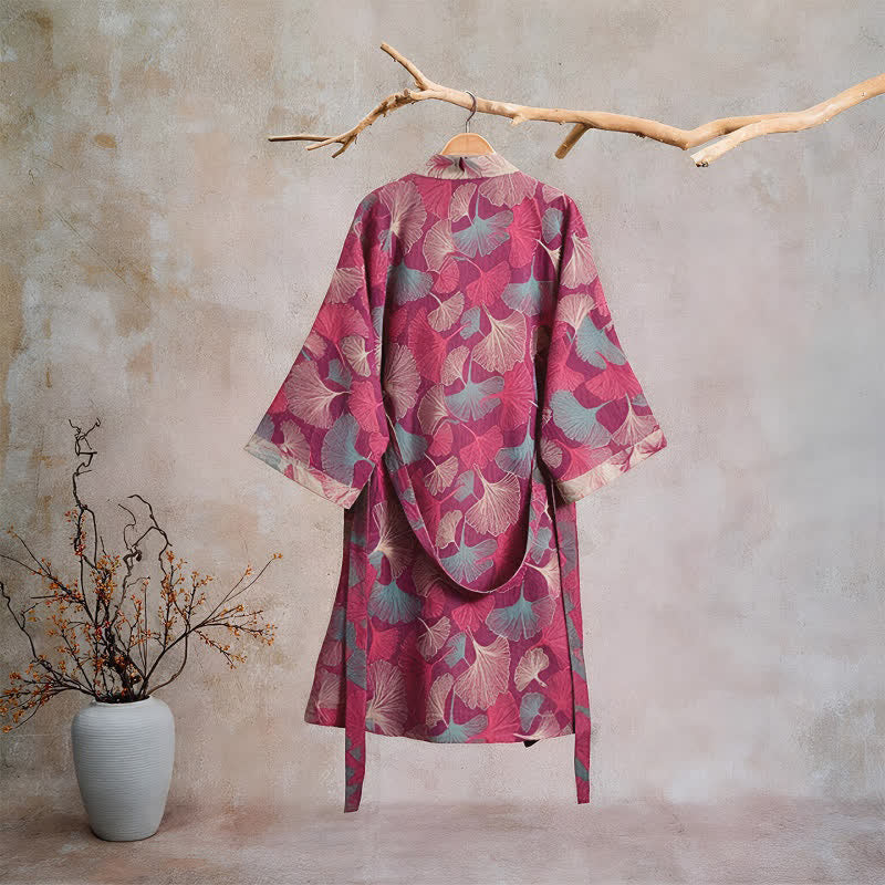 Ownkoti Artistic Ginkgo Leaf Kimono Loungewear Robe - image 1