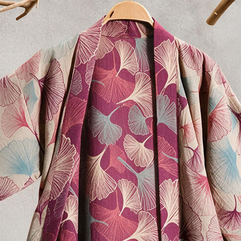 Ownkoti Artistic Ginkgo Leaf Kimono Loungewear Robe - image 7
