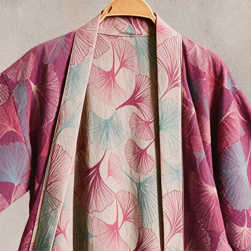 Ownkoti Artistic Ginkgo Leaf Kimono Loungewear Robe - image 2