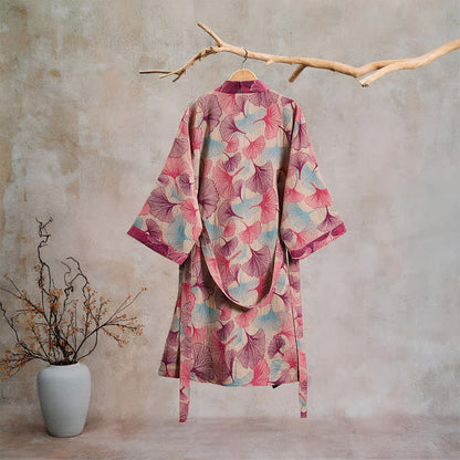Ownkoti Artistic Ginkgo Leaf Kimono Loungewear Robe - image 6