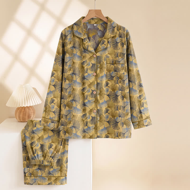 Ownkoti Ginkgo Leaf Notch Collar Pajama Set - image 1