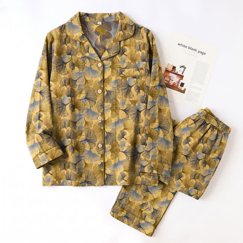 Ownkoti Ginkgo Leaf Notch Collar Pajama Set - image 5
