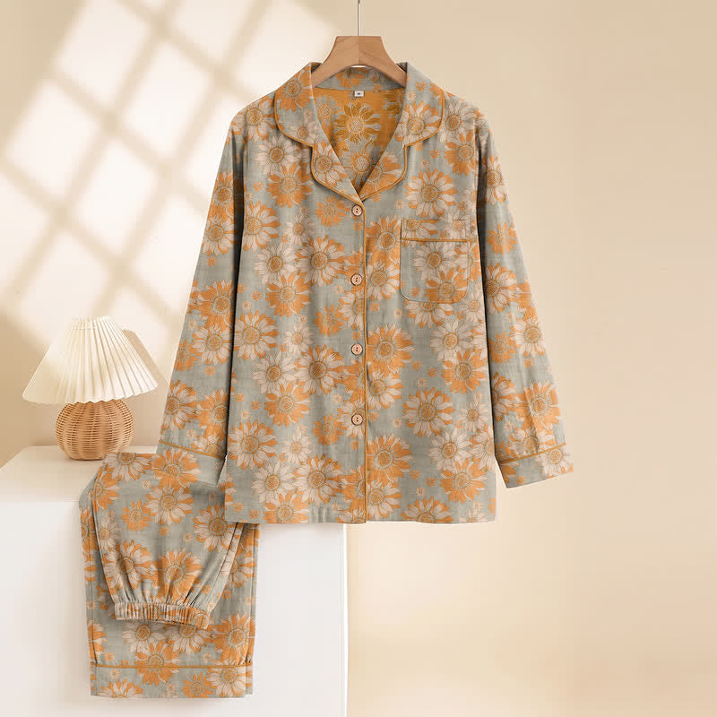 Ownkoti Retro Sunflower Cotton Loungewear Pajama Set - image 8