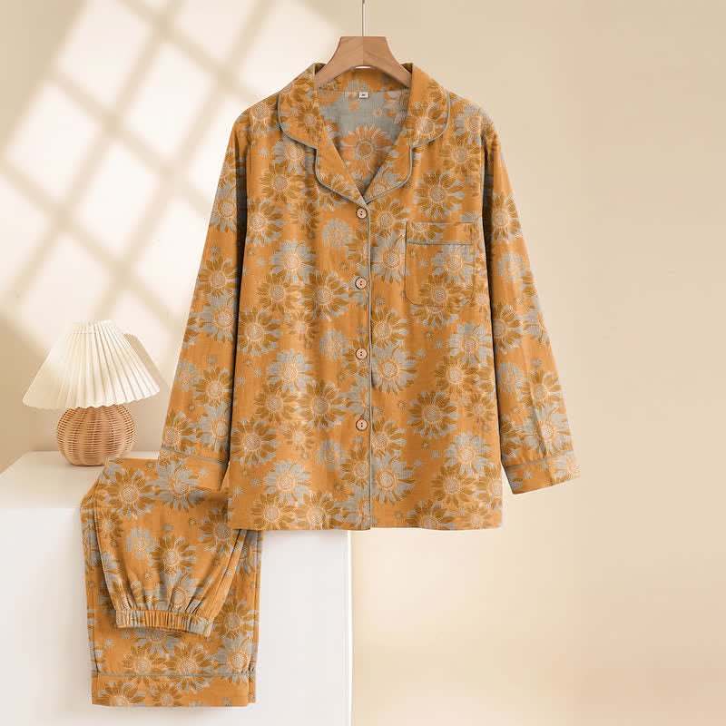 Ownkoti Retro Sunflower Cotton Loungewear Pajama Set - image 1