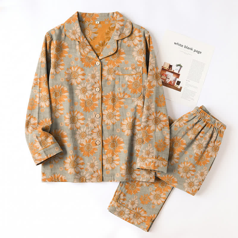 Ownkoti Retro Sunflower Cotton Loungewear Pajama Set - image 12