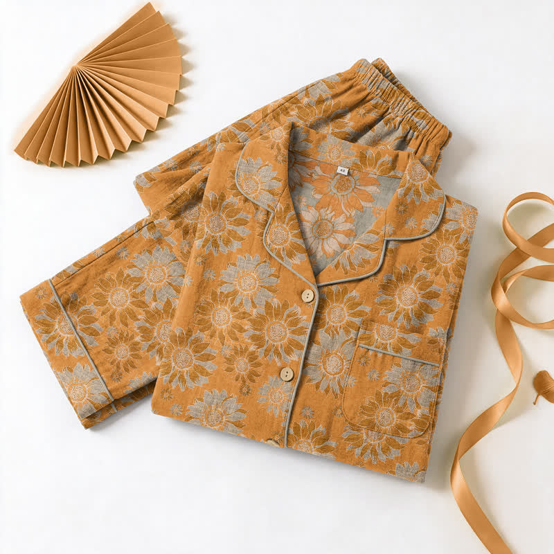Ownkoti Retro Sunflower Cotton Loungewear Pajama Set - image 6