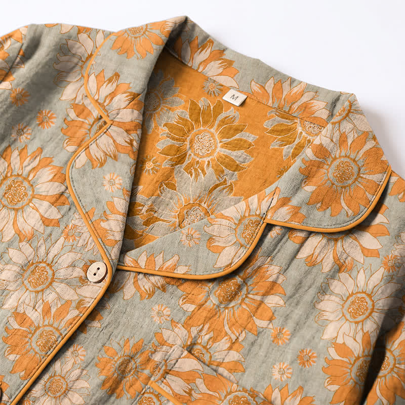 Ownkoti Retro Sunflower Cotton Loungewear Pajama Set - image 9