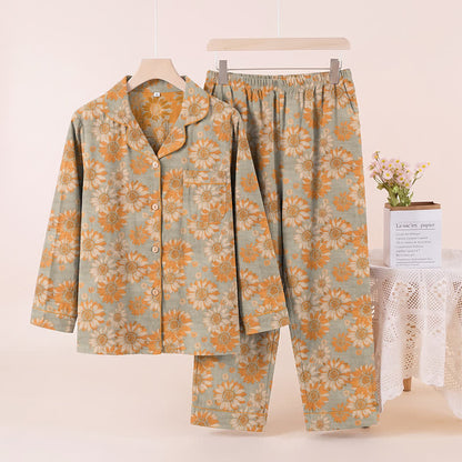 Ownkoti Retro Sunflower Cotton Loungewear Pajama Set - Light Gray - XL - image 7