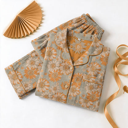 Ownkoti Retro Sunflower Cotton Loungewear Pajama Set - image 13