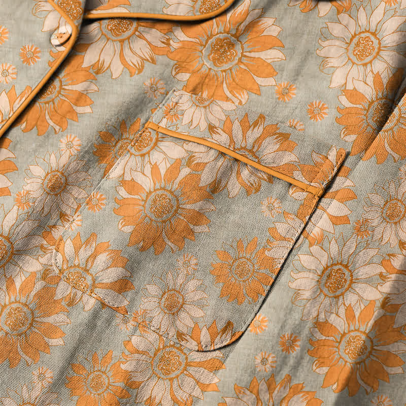 Ownkoti Retro Sunflower Cotton Loungewear Pajama Set - image 10
