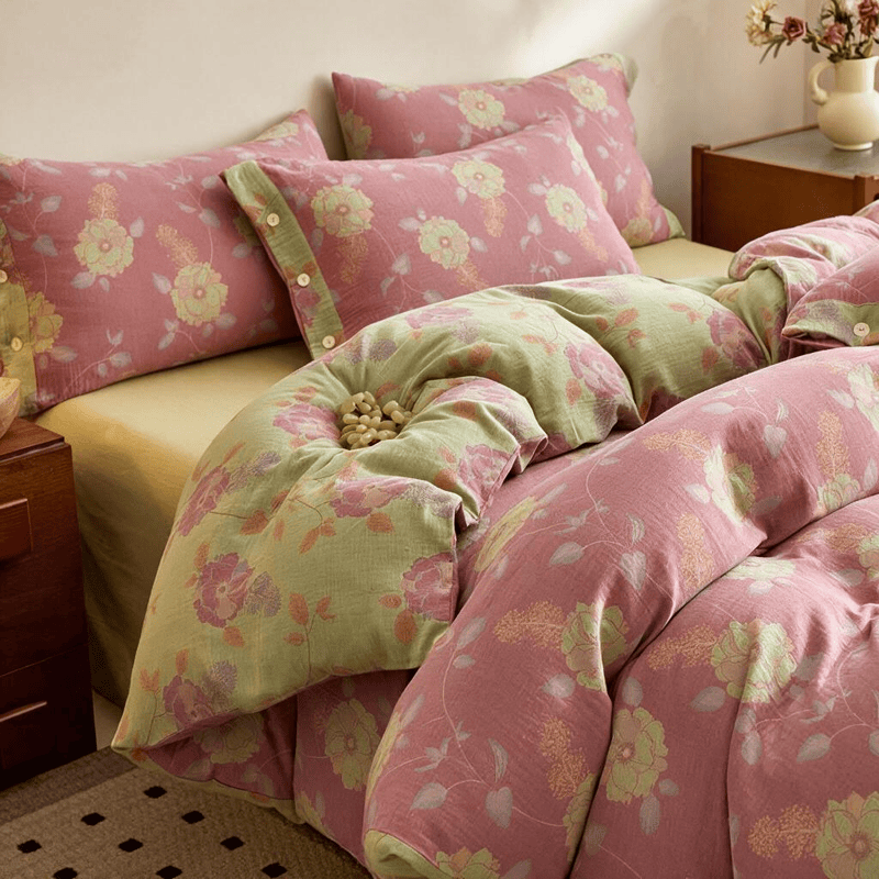 Ownkoti Vintage Flower Cotton Duvet Cover Set - Pink - Bedding Set (4PCS) - King - image 0