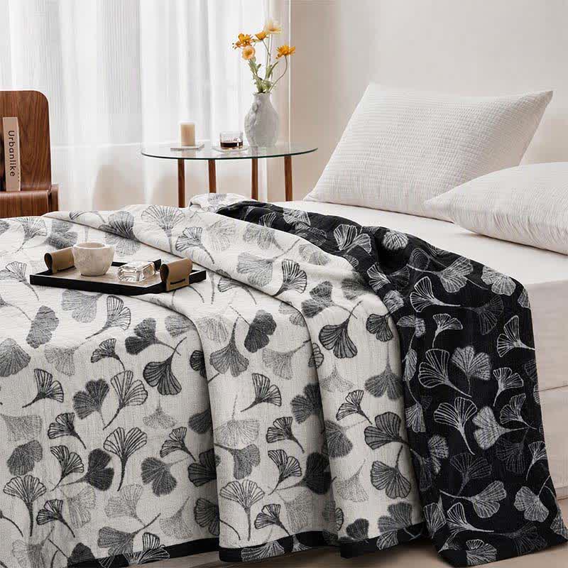 Ownkoti Grey‑Black Ginkgo Leaf Cotton Blanket - image 3