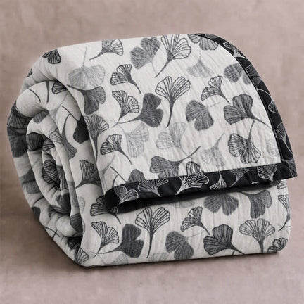 Ownkoti Grey‑Black Ginkgo Leaf Cotton Blanket - Light Gray - 98" x 94" - image 0