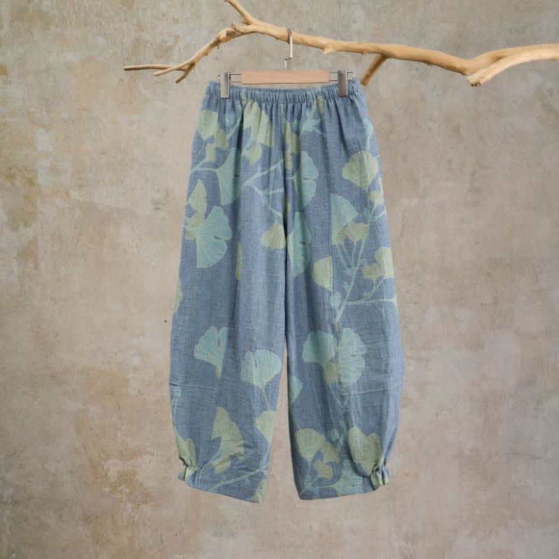 Ownkoti Retro Botanical Ginkgo Leaf Cotton Lounge Pants - image 1