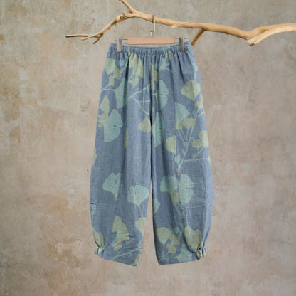 Ownkoti Retro Botanical Ginkgo Leaf Cotton Lounge Pants - image 1