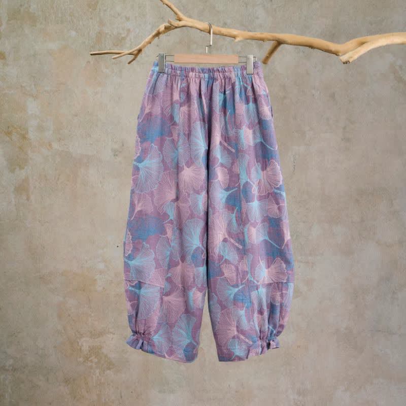 Ownkoti Vintage Ginkgo Leaf Cotton Lounge Pants - image 6