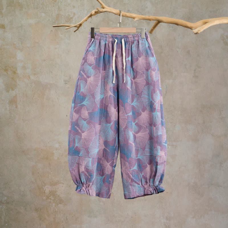 Ownkoti Vintage Ginkgo Leaf Cotton Lounge Pants - Purple - XL - image 5