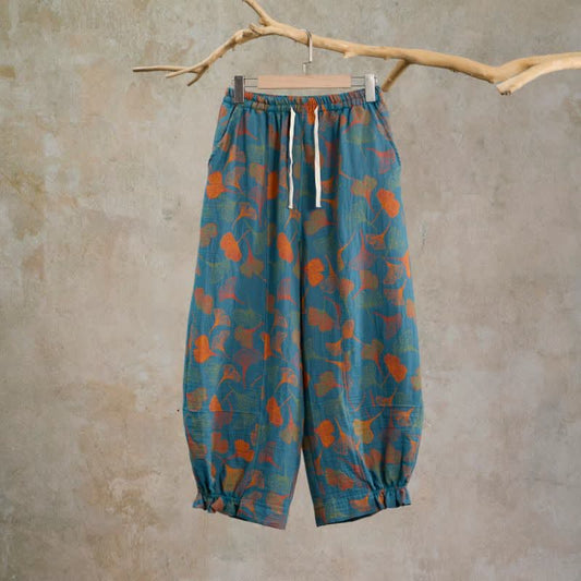 Ownkoti Multi‑Color Ginkgo Leaf Cotton Lounge Pants - Blue - XL - image 0