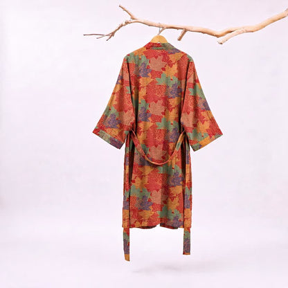 Ownkoti Autumn Maple Leaf Cotton Kimono Robe - image 1