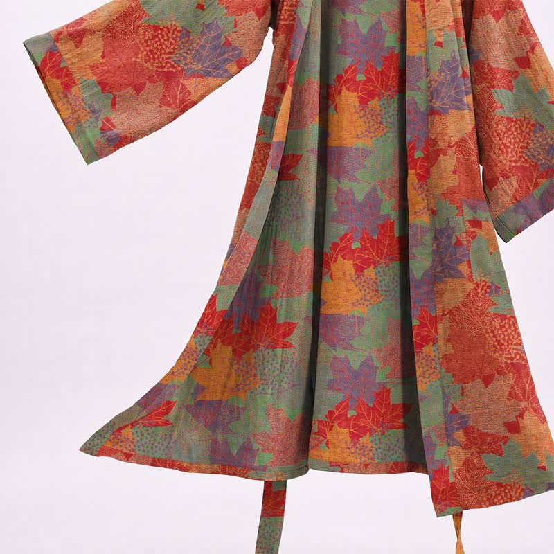 Ownkoti Autumn Maple Leaf Cotton Kimono Robe - image 3