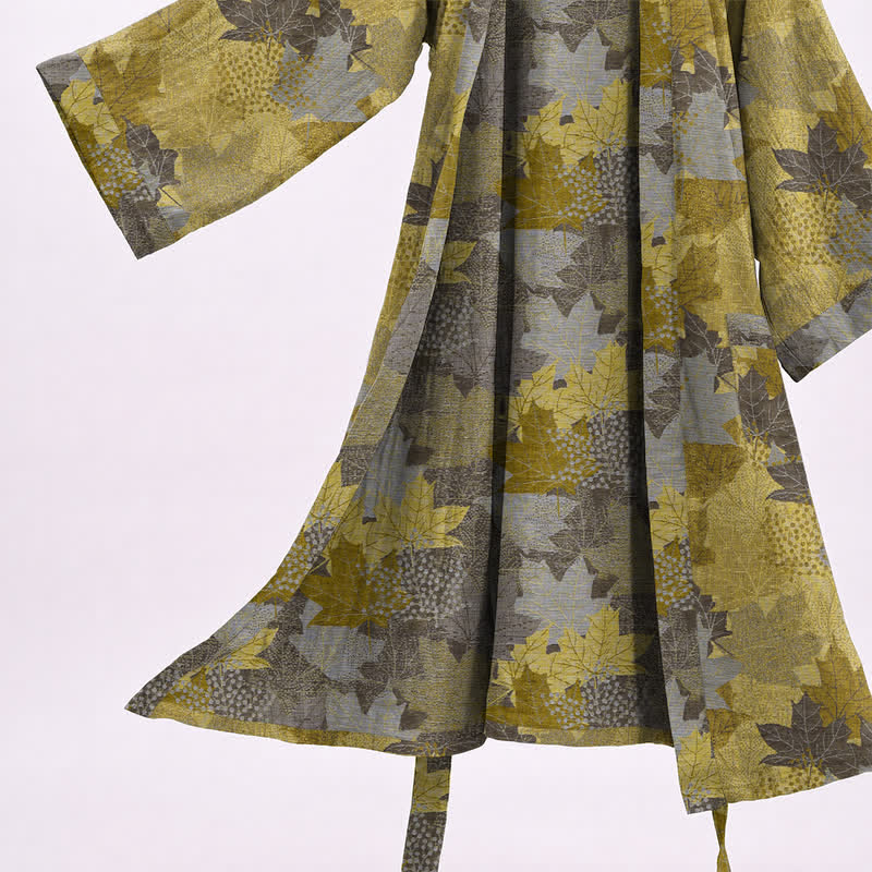 Ownkoti Autumn Maple Leaf Cotton Kimono Robe - image 15