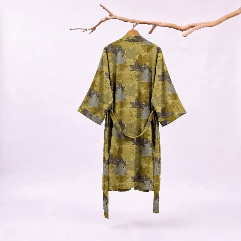 Ownkoti Autumn Maple Leaf Cotton Kimono Robe - image 12