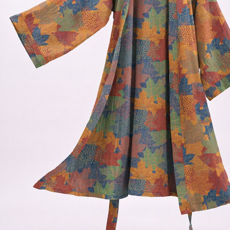 Ownkoti Autumn Maple Leaf Cotton Kimono Robe - image 27
