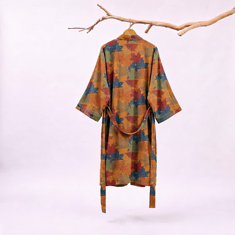 Ownkoti Autumn Maple Leaf Cotton Kimono Robe - image 24