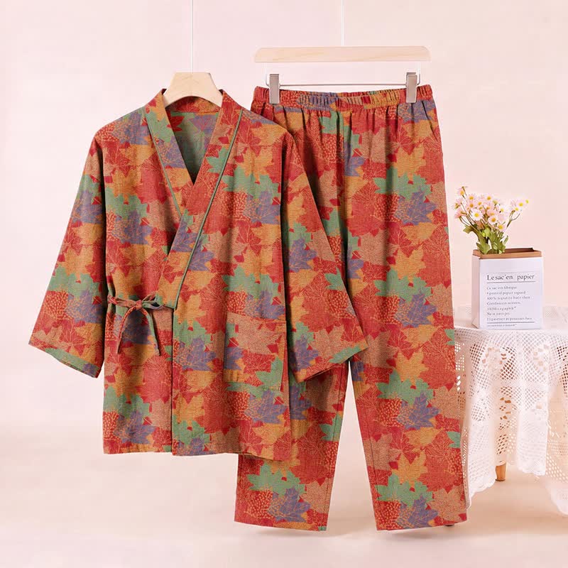 Ownkoti Maple Leaf Cotton Kimono Pajama Set - image 1