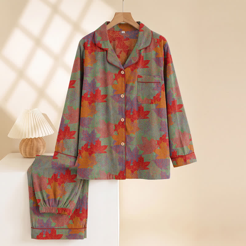 Ownkoti Fall Maple Leaf Cotton Loungewear Set - image 8