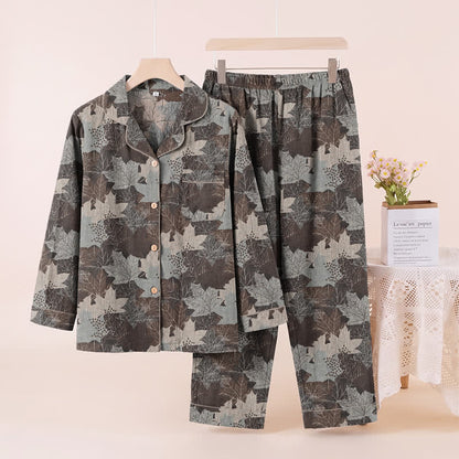 Ownkoti Fall Maple Leaf Cotton Loungewear Set - Brown & Gray - XL - image 42