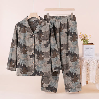 Ownkoti Fall Maple Leaf Cotton Loungewear Set - Gray & Brown - XL - image 42