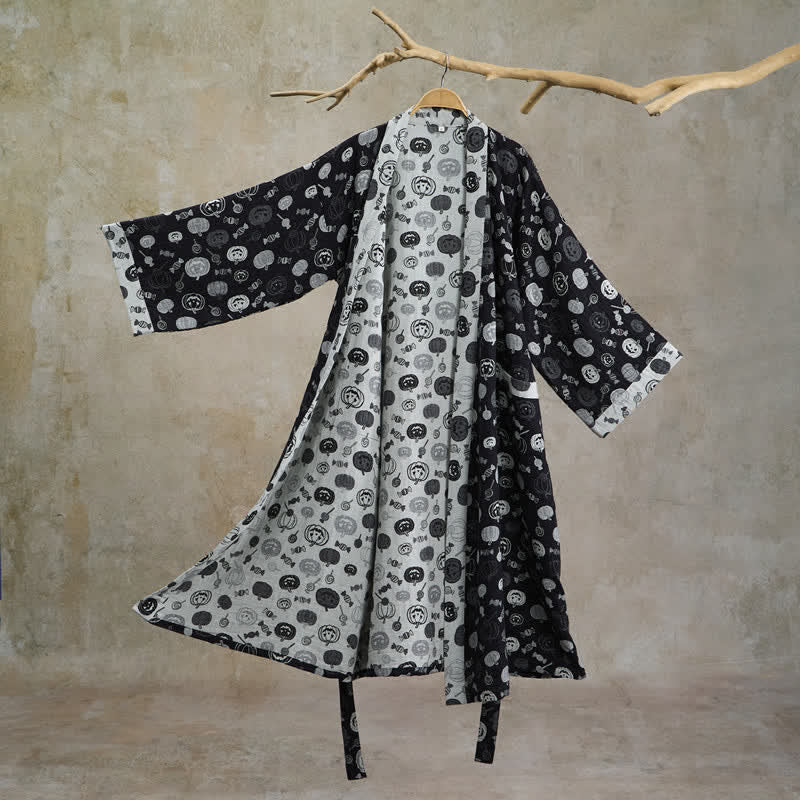 Ownkoti Halloween Pumpkin Candy Cotton Kimono Robe - Black - 2XL - image 0