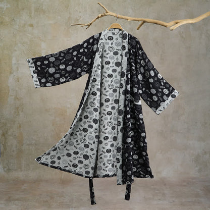 Ownkoti Halloween Pumpkin Candy Cotton Kimono Robe - Black - 2XL - image 0