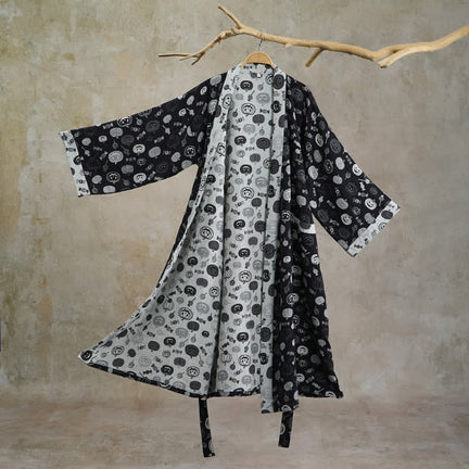 Ownkoti Halloween Pumpkin Candy Cotton Kimono Robe - Black - 2XL - image 0