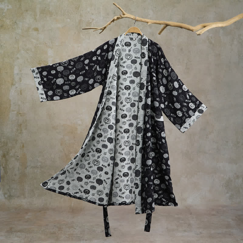 Ownkoti Halloween Pumpkin Candy Cotton Kimono Robe - Black - 2XL - image 0