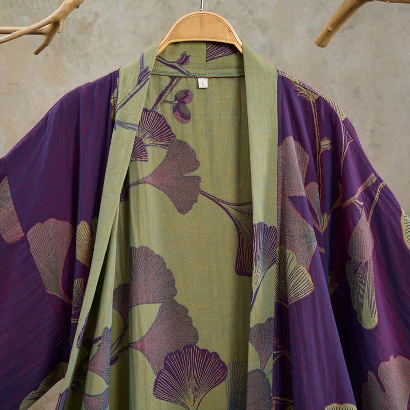 Ownkoti Retro Ginkgo Leaf Cotton Kimono Robe - image 3